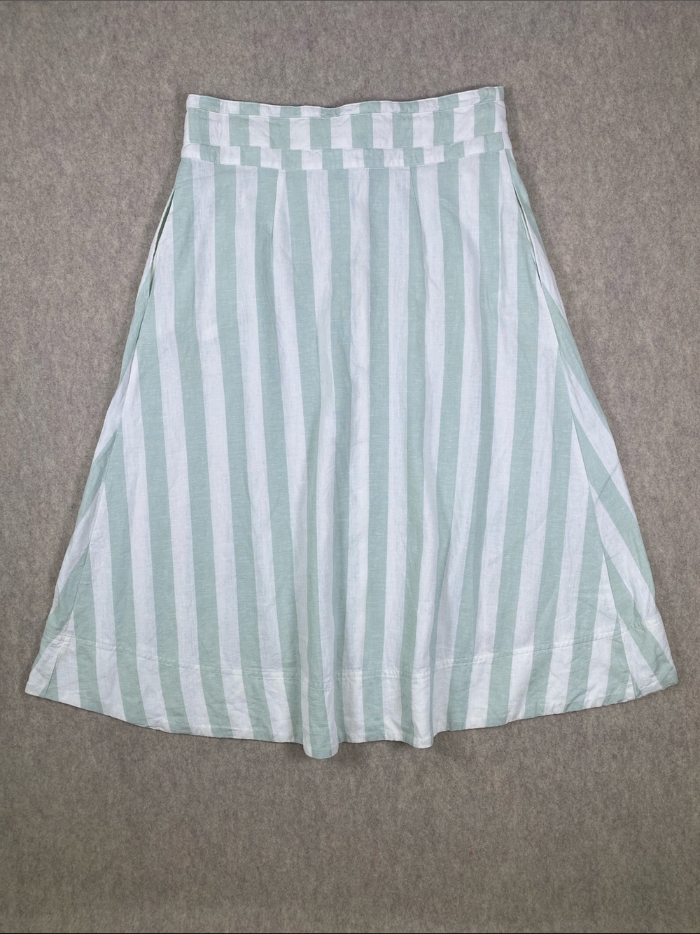 A New Day Linen Blend Striped Button Front Midi Skirt Green White M - Picture 4 of 6
